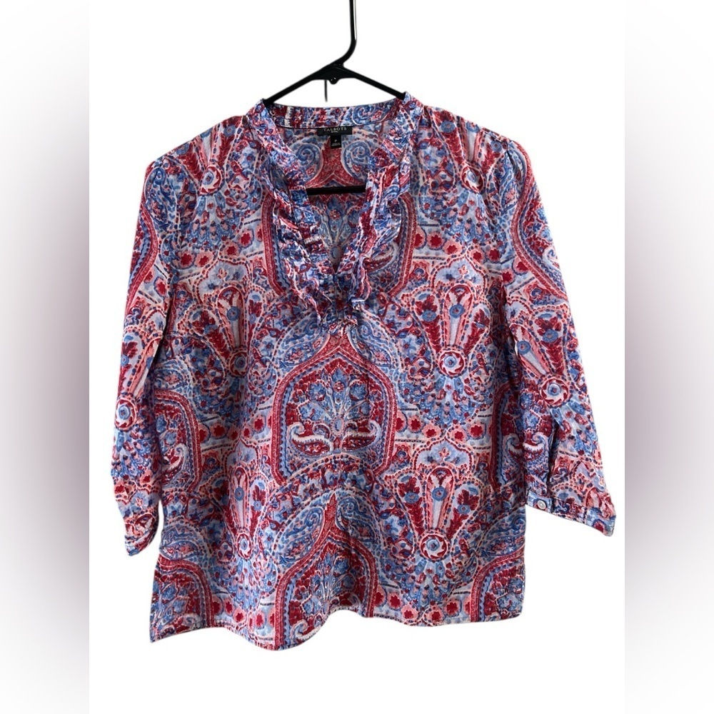 Talbots red white and blue 3/4 sleeve blouse